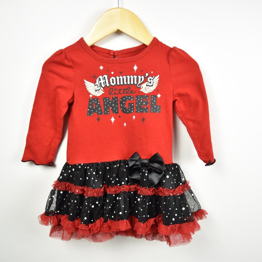 Red and black graphic print dress 6-12m